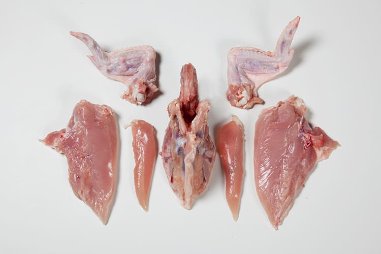 Deboned chicken breasts, tenderloins, and wings